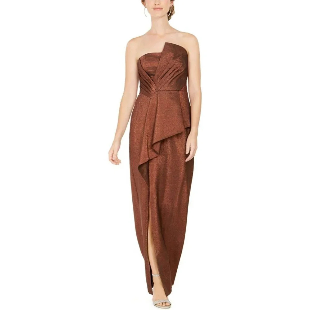 NWT Adrianna Papell Copper Shimmering Strapless Formal Gown $225 - Picture 2 of 10